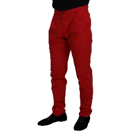 Red Cotton Slim Fit Trousers Chinos Pants