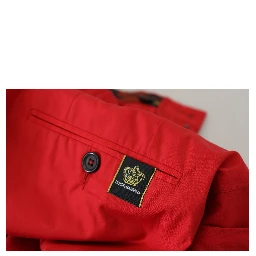 Red Cotton Slim Fit Trousers Chinos Pants