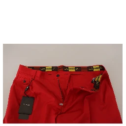 Red Cotton Slim Fit Trousers Chinos Pants