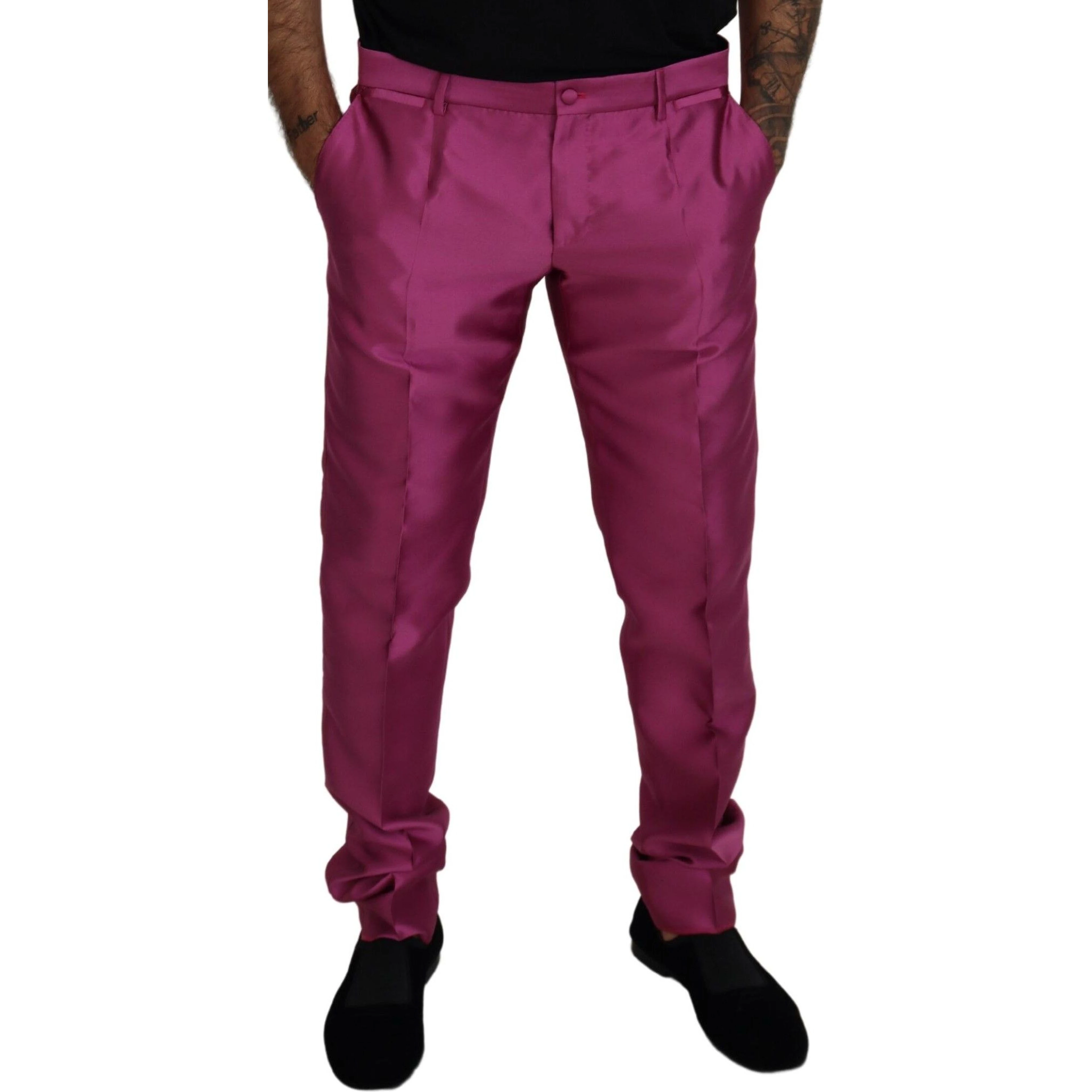 Pink Silk Slim Trousers Dress Formal Pants