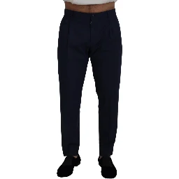 Blue Cotton Slim Trousers Chinos Pants