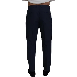 Blue Cotton Slim Trousers Chinos Pants