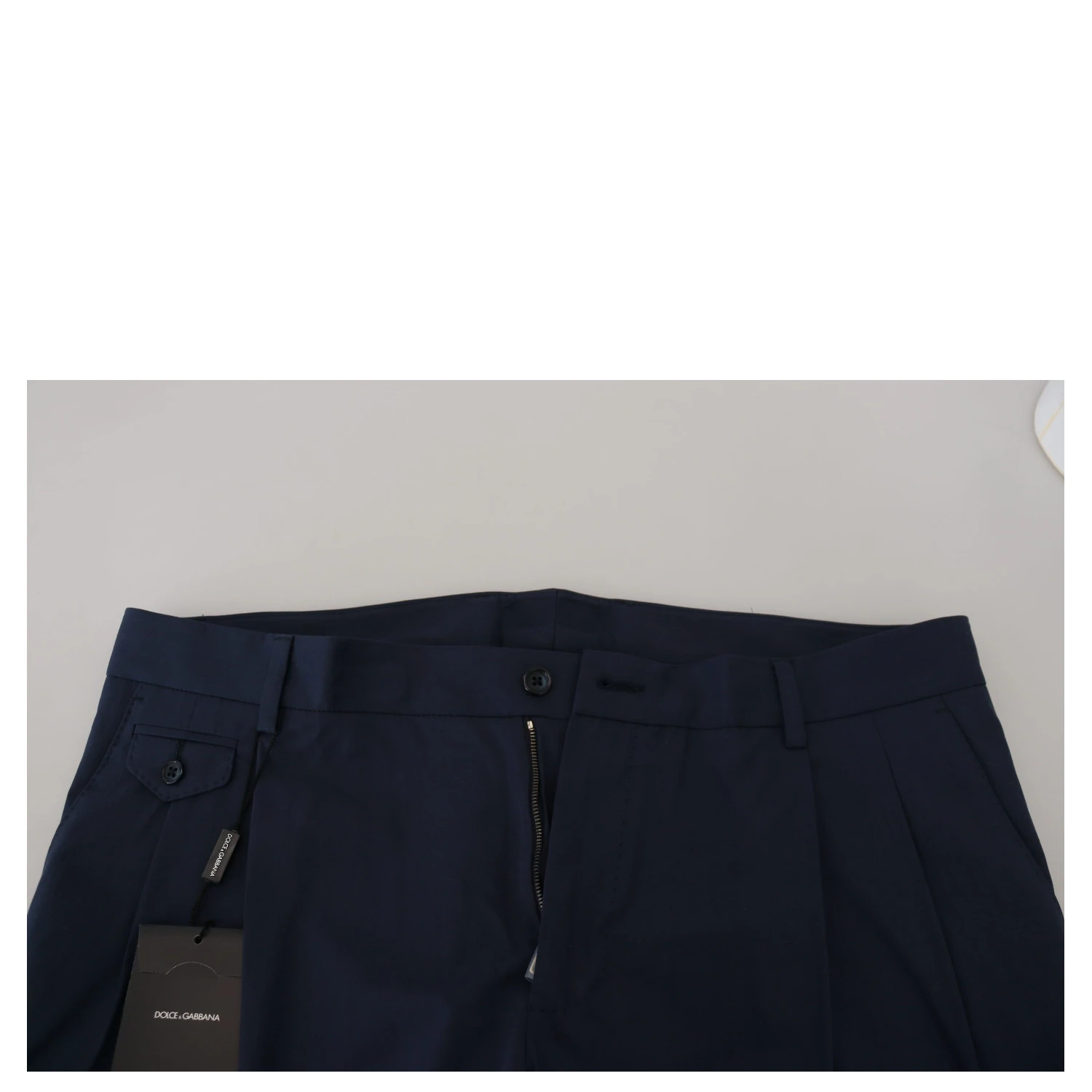 Blue Cotton Slim Trousers Chinos Pants
