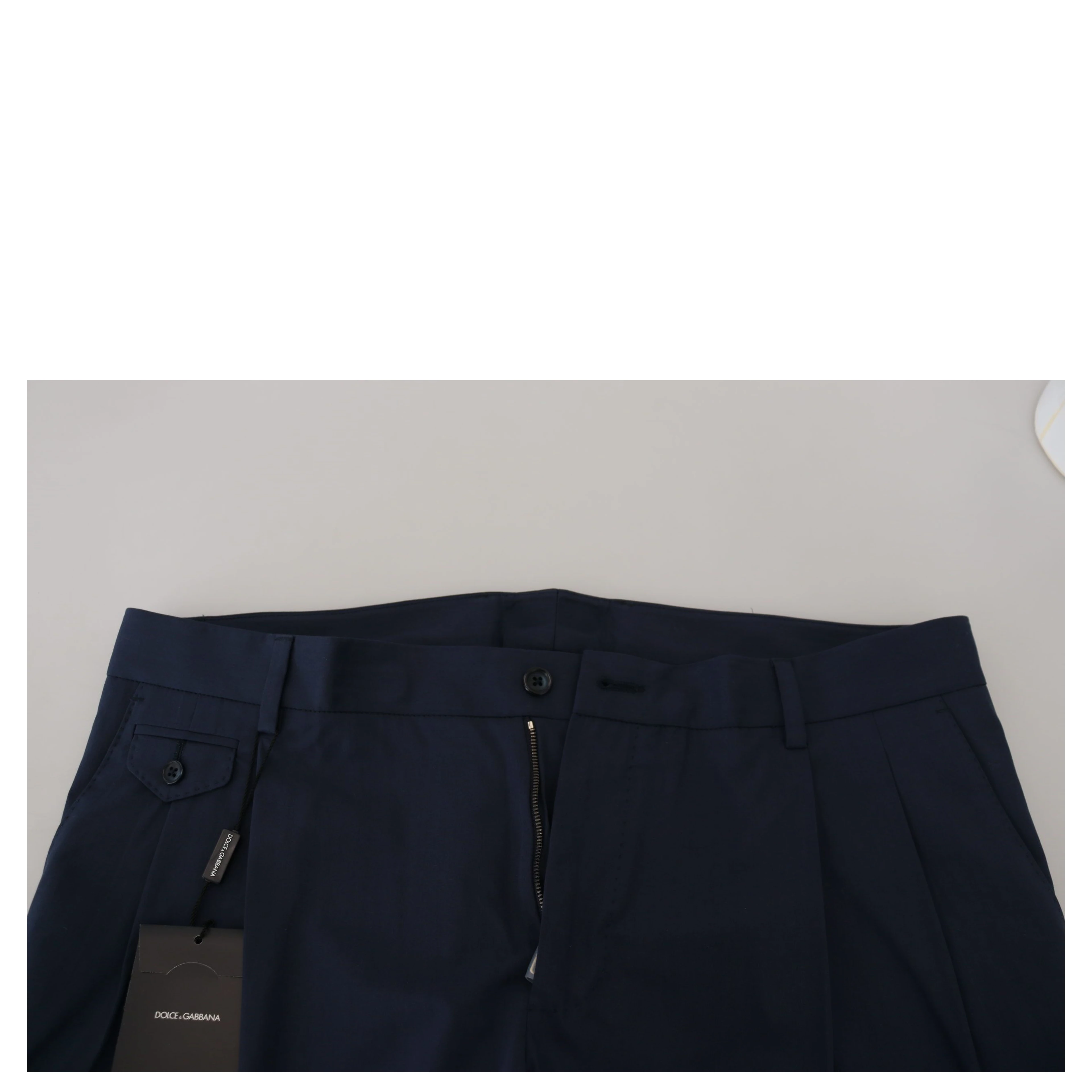 Blue Cotton Slim Trousers Chinos Pants