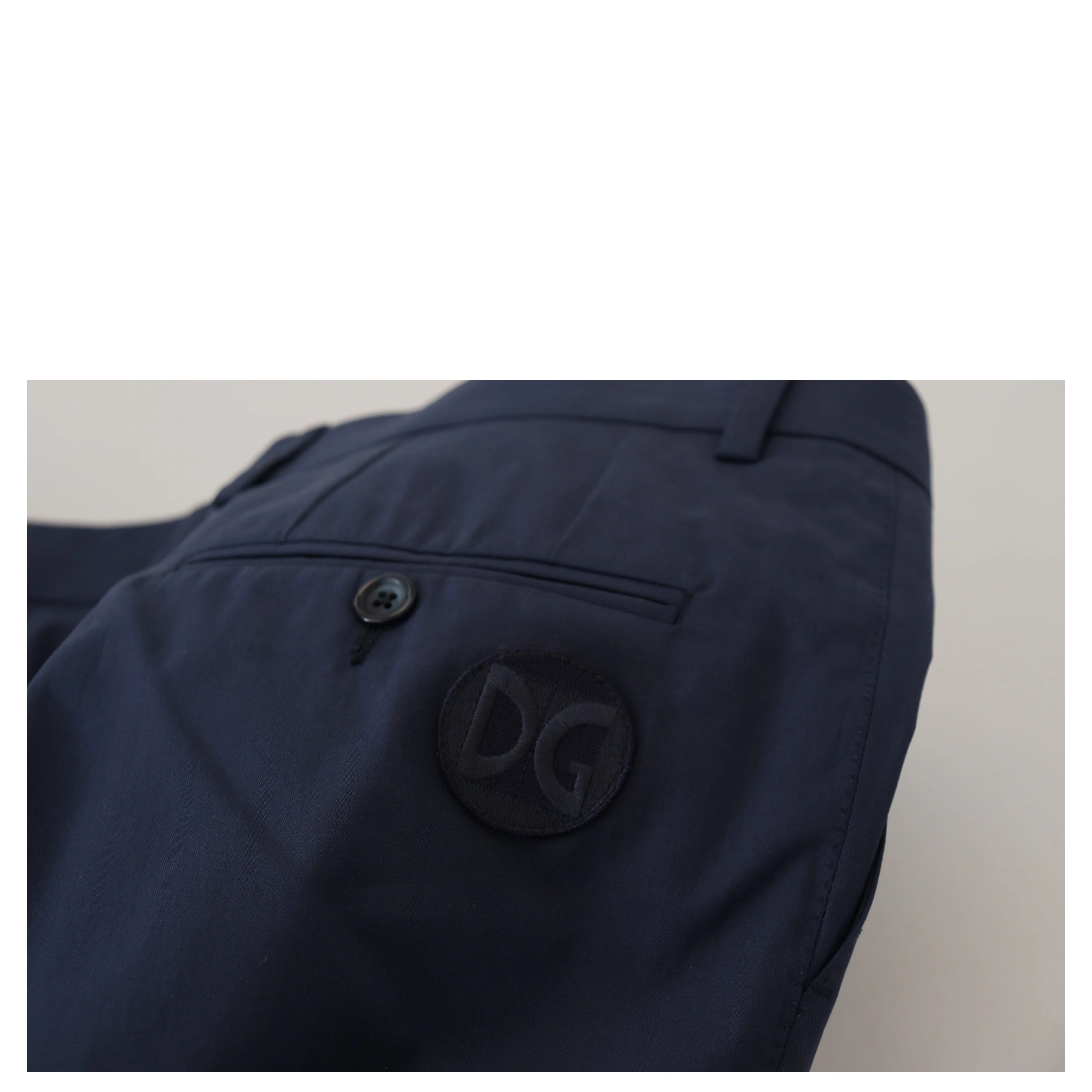 Blue Cotton Slim Trousers Chinos Pants