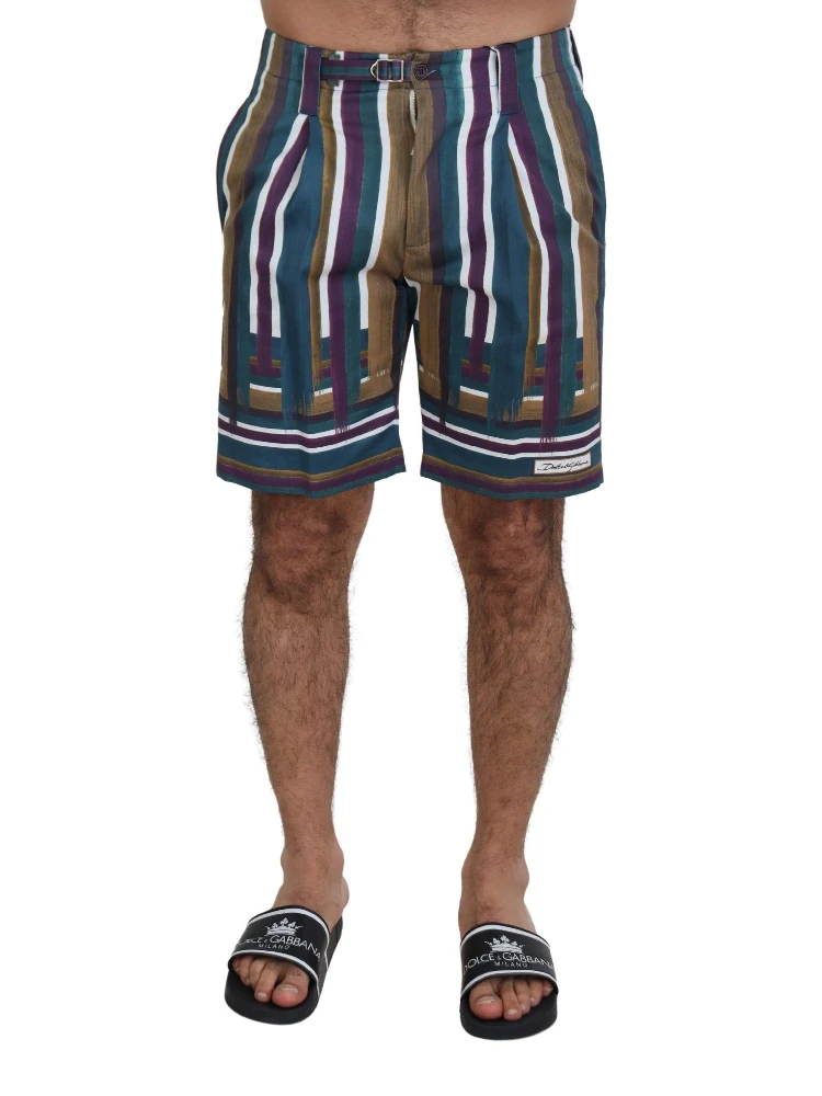 Multicolor Striped Stretch Cotton Shorts