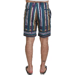 Multicolor Striped Stretch Cotton Shorts