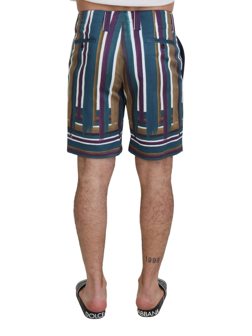 Multicolor Striped Stretch Cotton Shorts