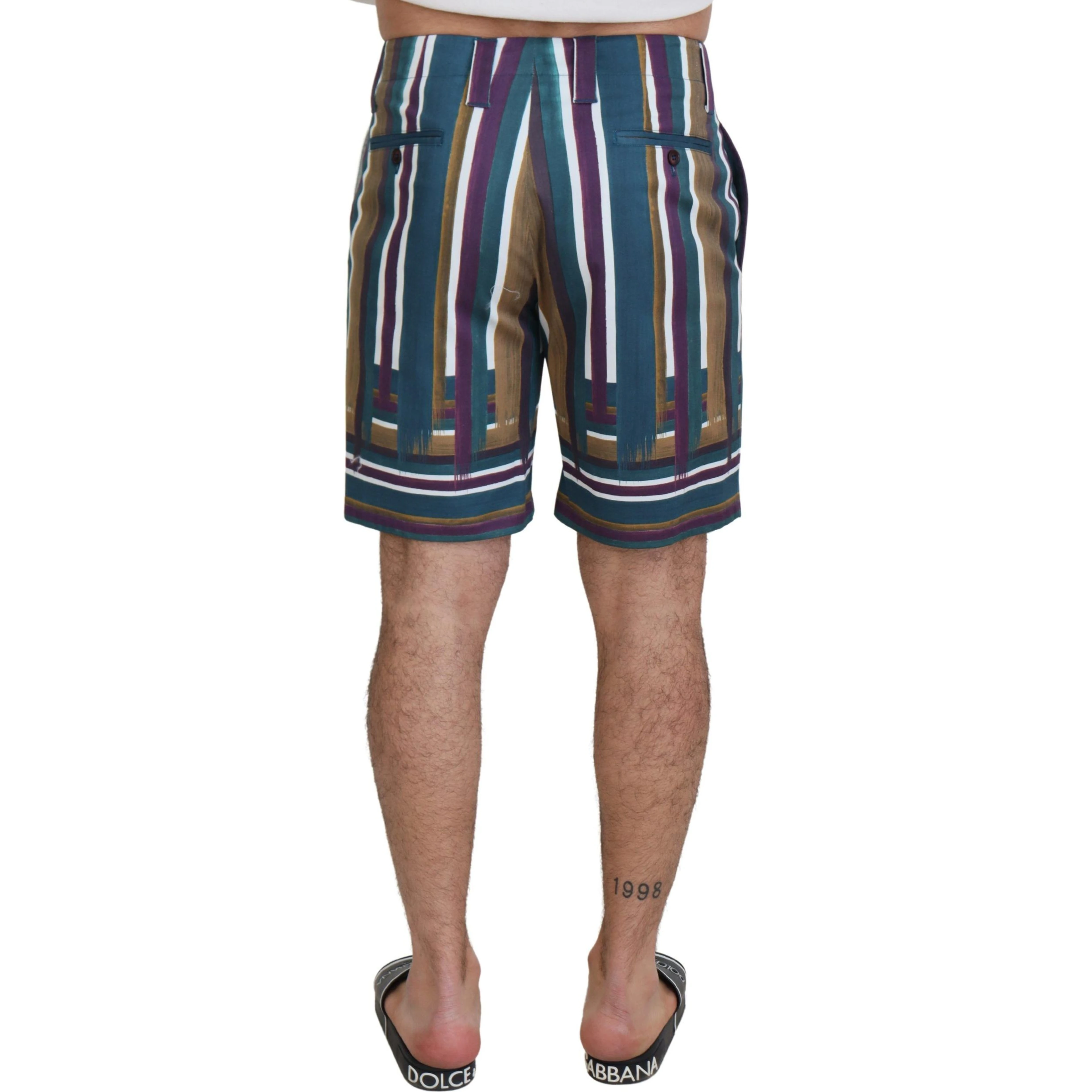 Multicolor Striped Stretch Cotton Shorts