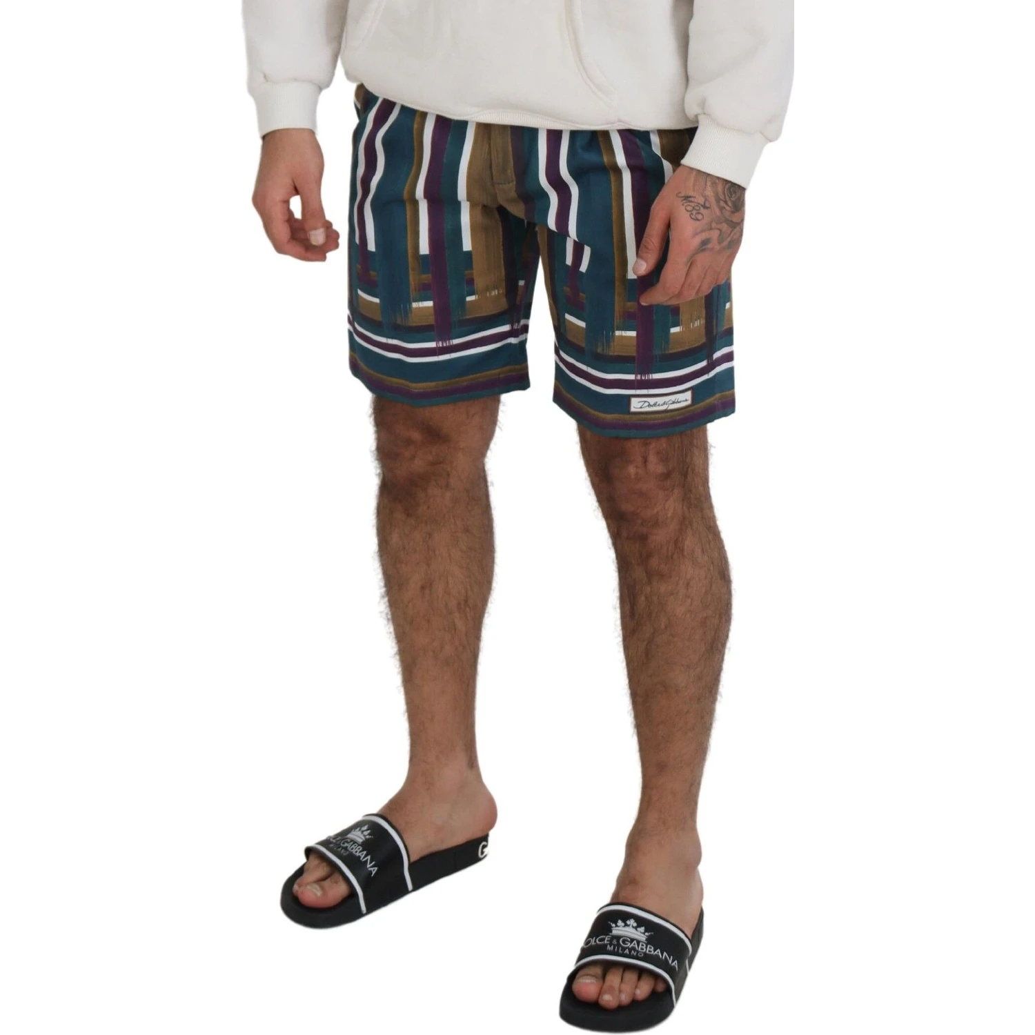 Multicolor Striped Stretch Cotton Shorts