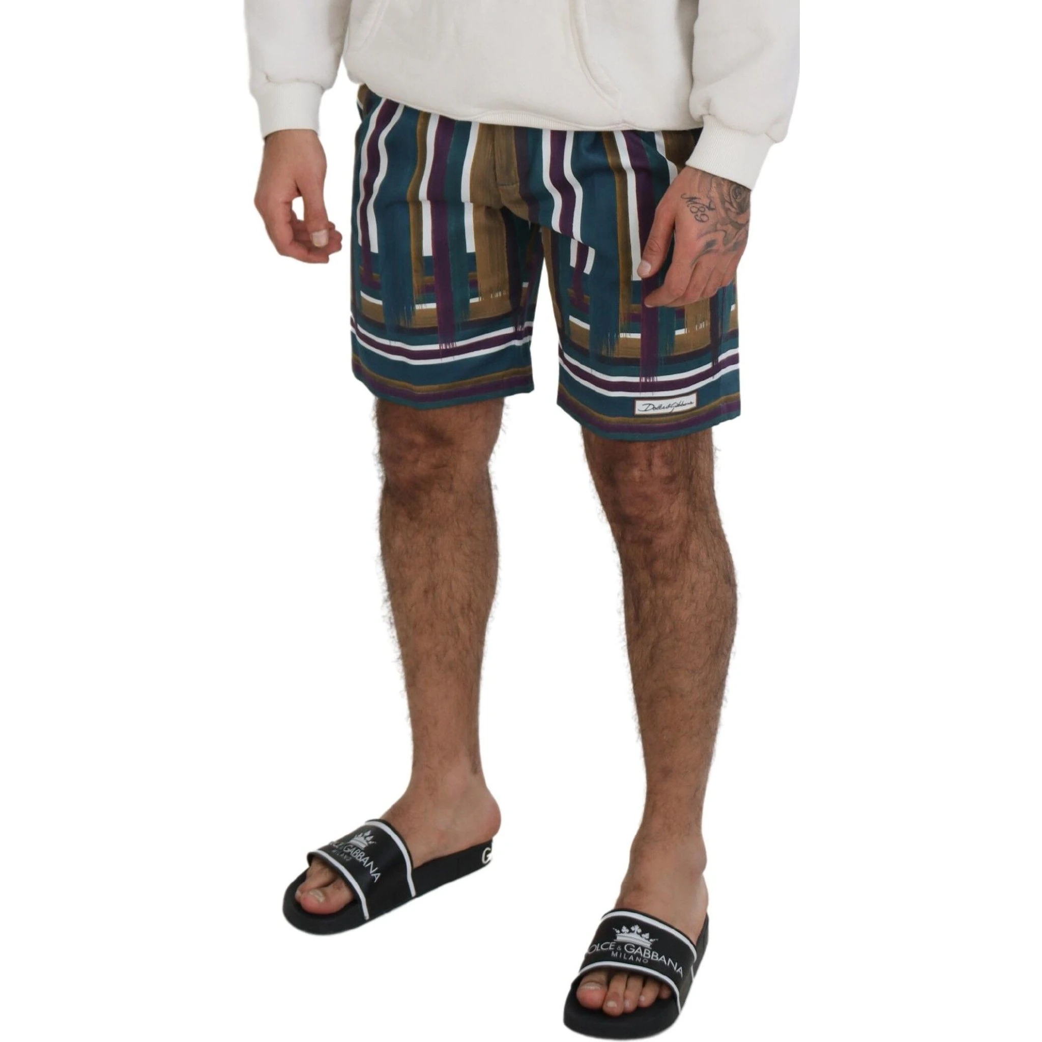 Multicolor Striped Stretch Cotton Shorts