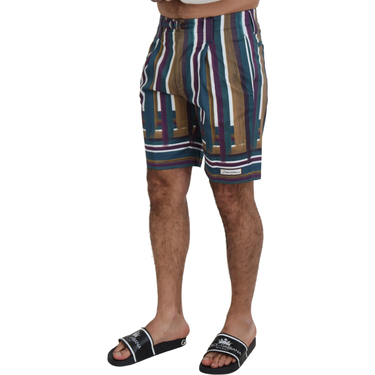 Multicolor Striped Stretch Cotton Shorts