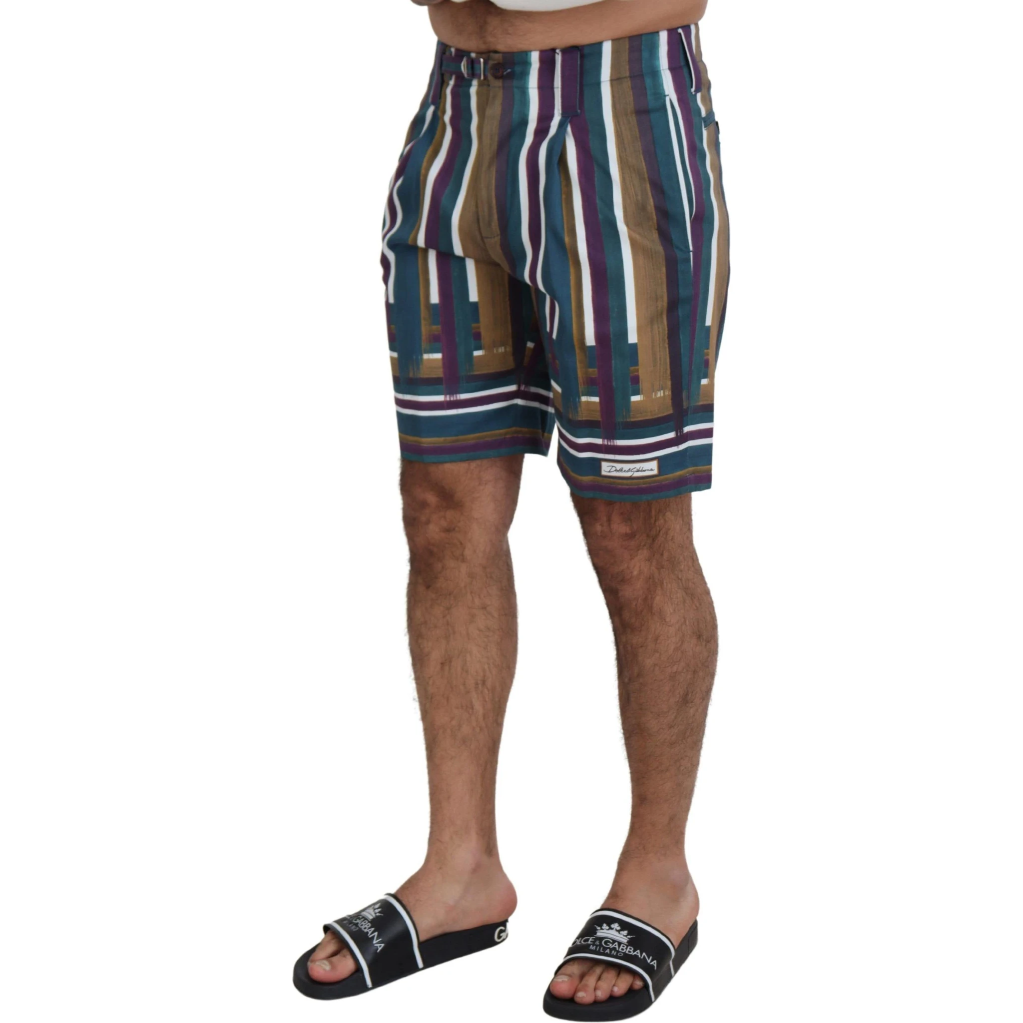 Multicolor Striped Stretch Cotton Shorts