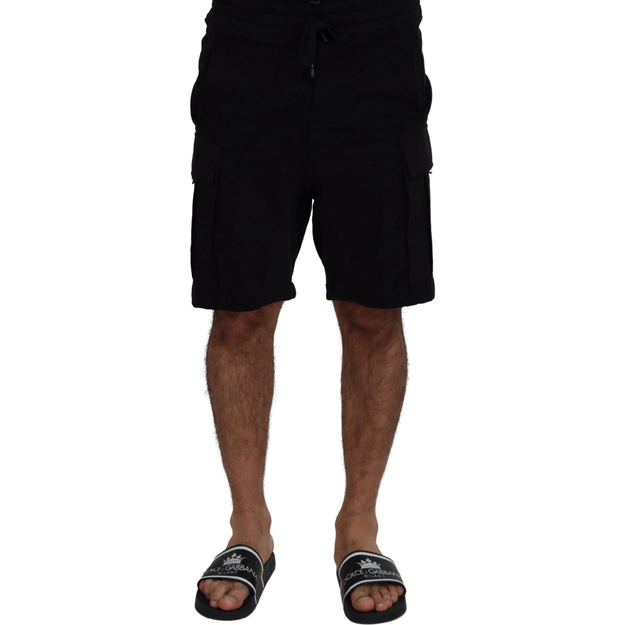 Black Cotton Bermuda Cargo Shorts