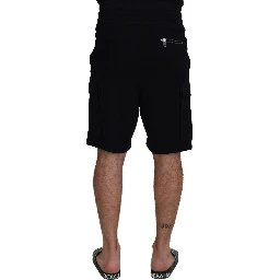 Black Cotton Bermuda Cargo Shorts