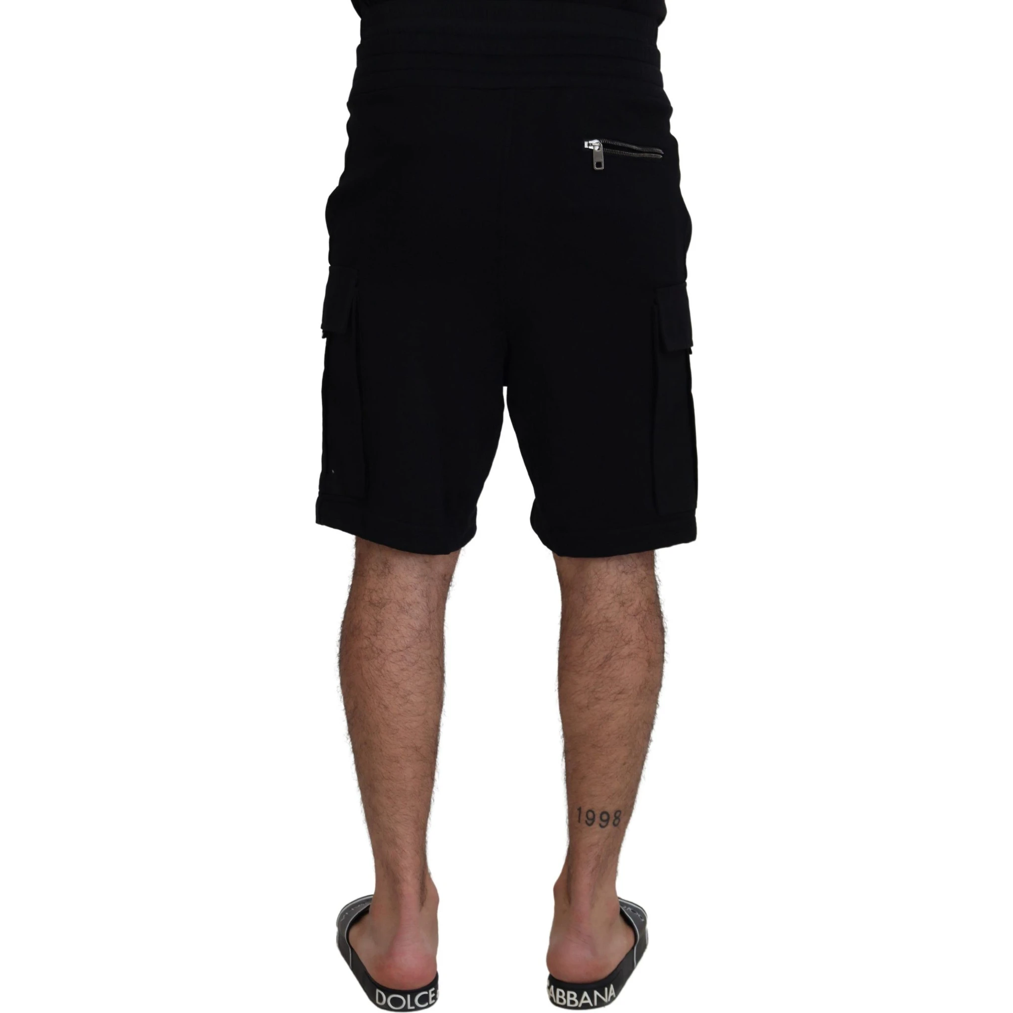 Black Cotton Bermuda Cargo Shorts