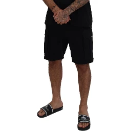 Black Cotton Bermuda Cargo Shorts