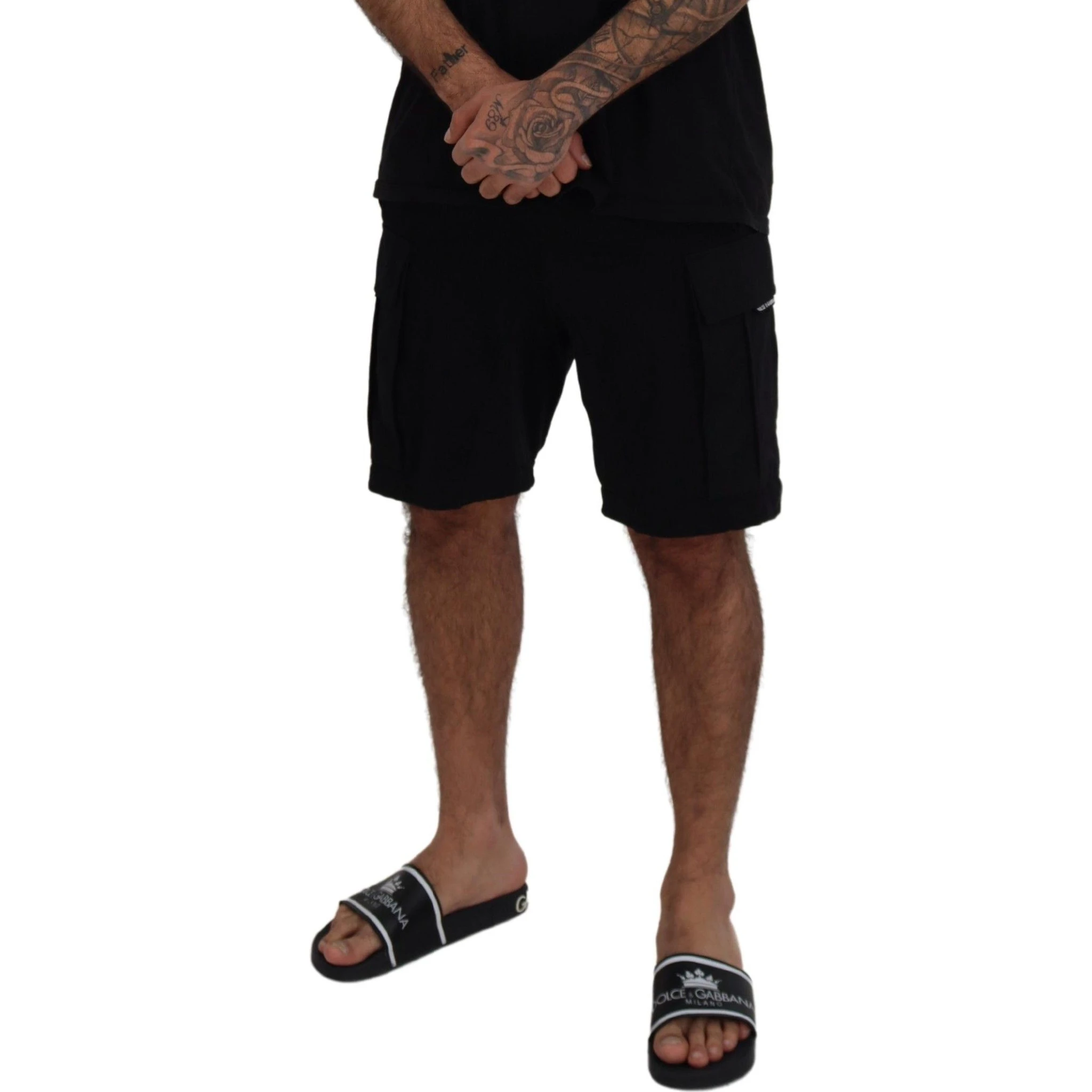 Black Cotton Bermuda Cargo Shorts