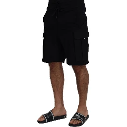 Black Cotton Bermuda Cargo Shorts