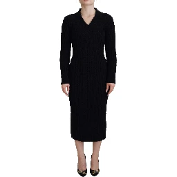 Black Wool Knitted Sheath Sweater Dress