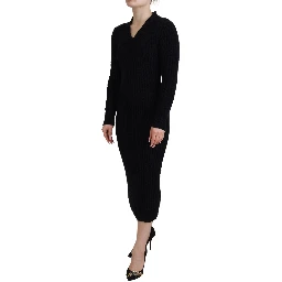 Black Wool Knitted Sheath Sweater Dress