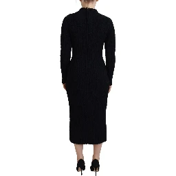 Black Wool Knitted Sheath Sweater Dress