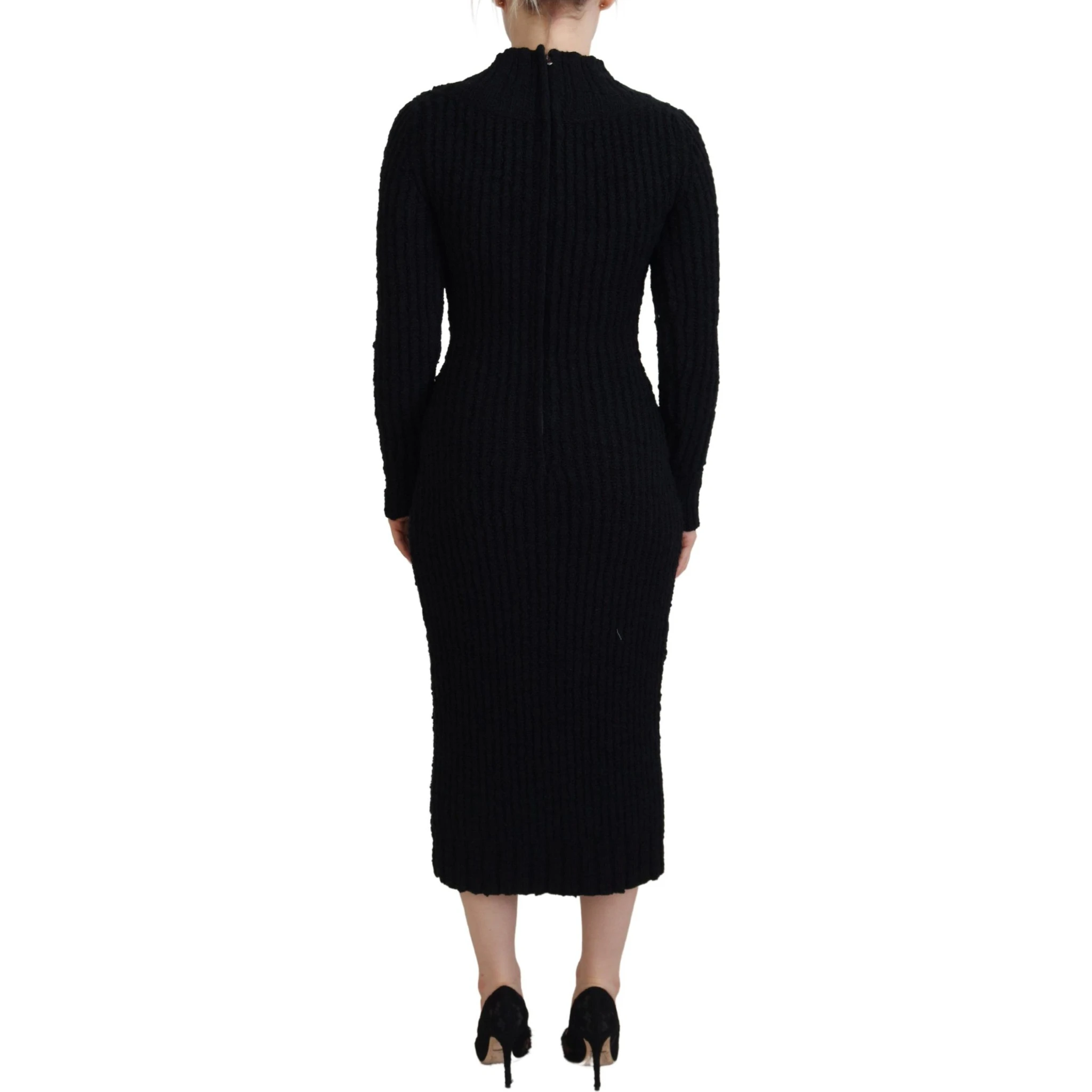 Black Wool Knitted Sheath Sweater Dress