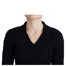 Black Wool Knitted Sheath Sweater Dress