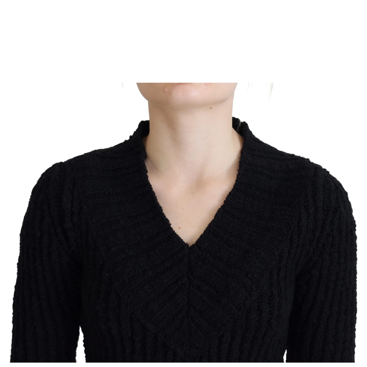 Black Wool Knitted Sheath Sweater Dress