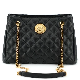 Black Quilted Nappa Leather Medusa Tote Handbag