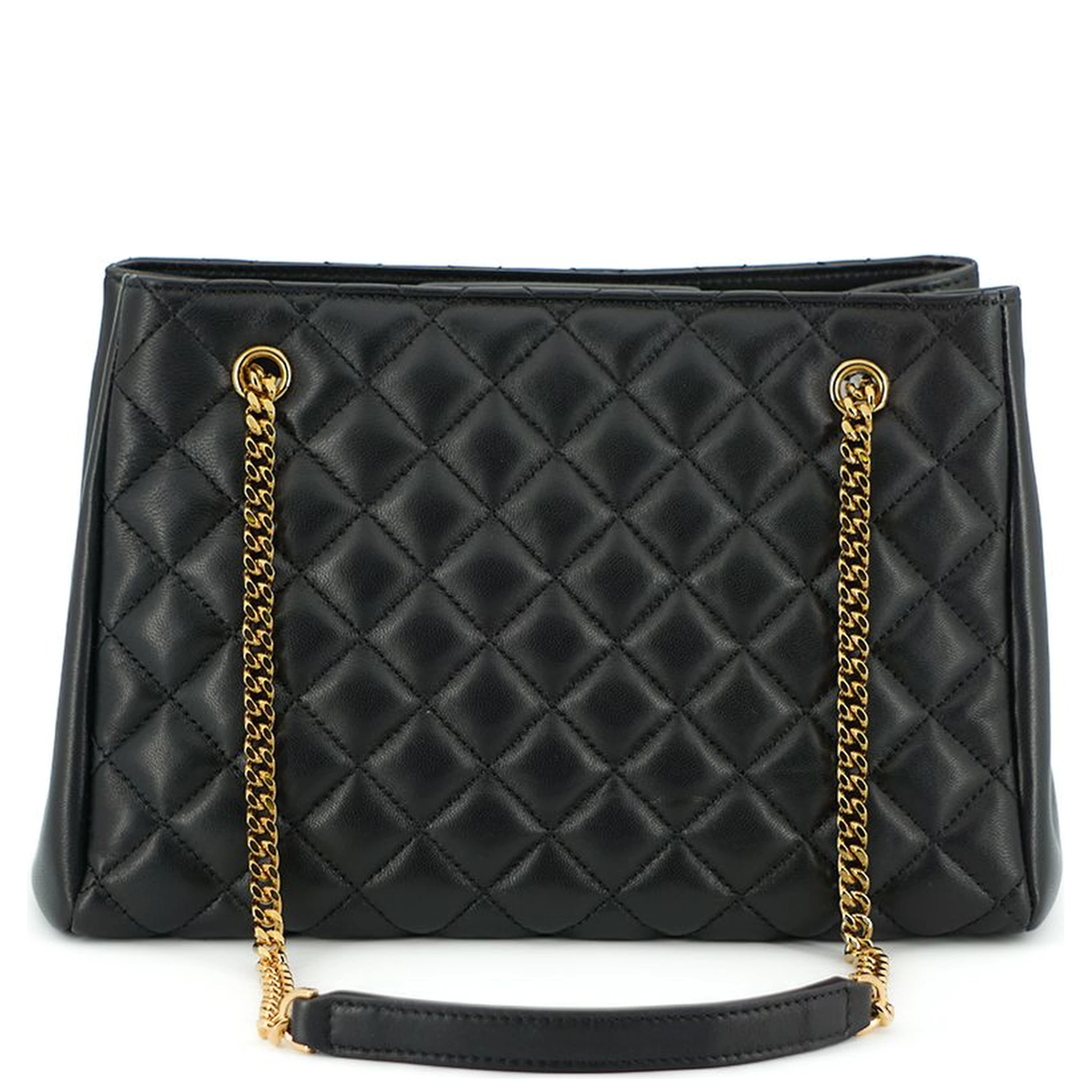 Black Quilted Nappa Leather Medusa Tote Handbag
