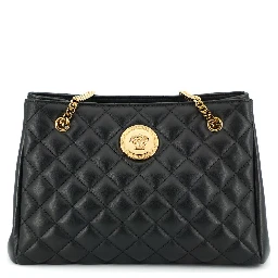 Black Quilted Nappa Leather Medusa Tote Handbag