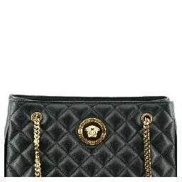 Black Quilted Nappa Leather Medusa Tote Handbag