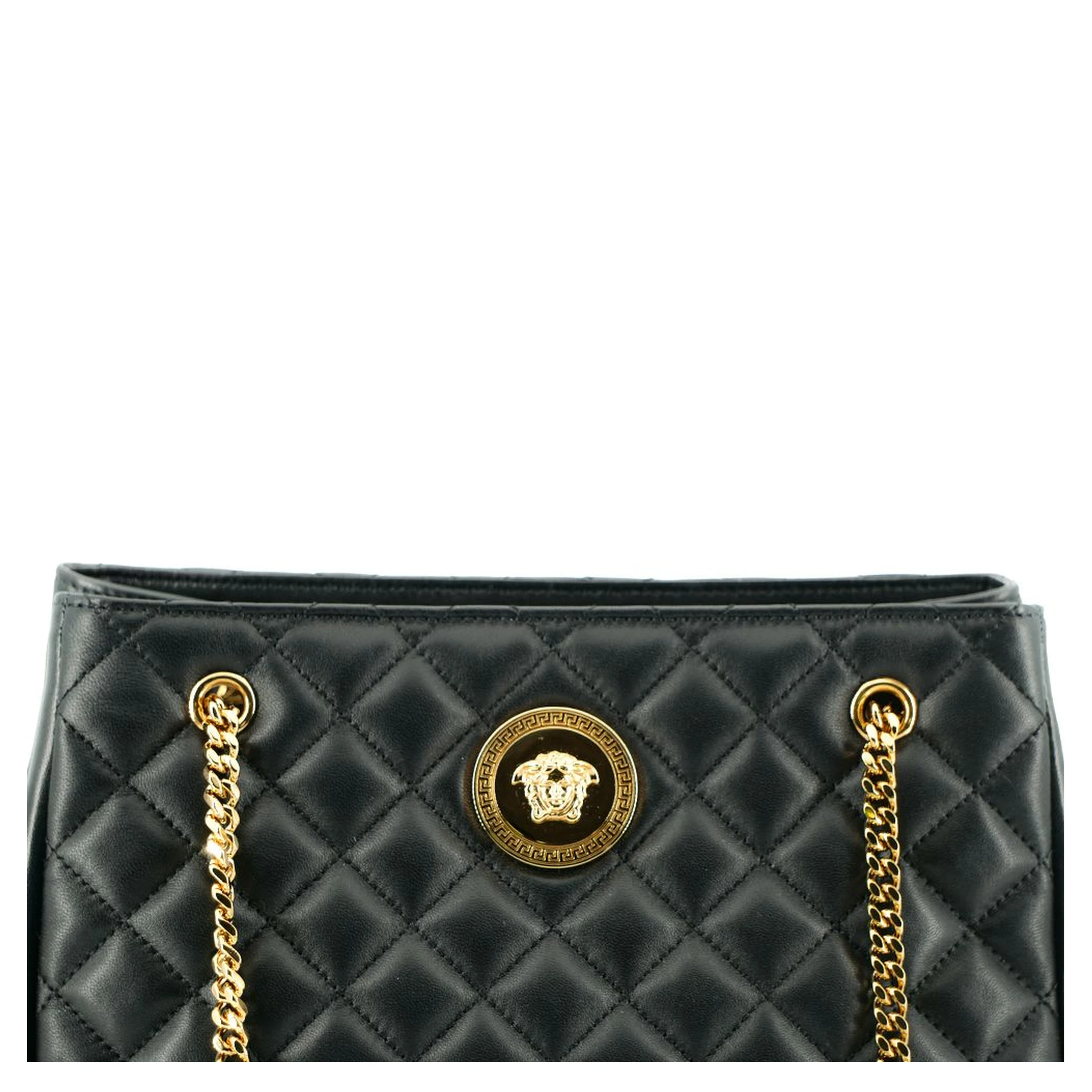 Black Quilted Nappa Leather Medusa Tote Handbag
