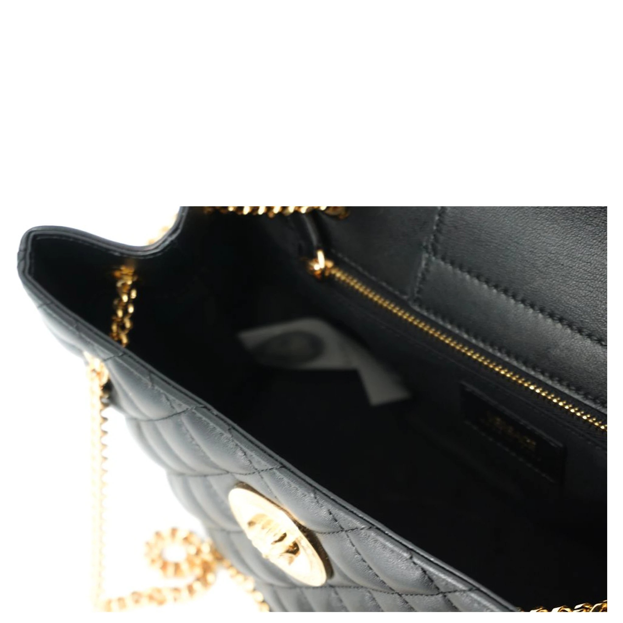 Black Quilted Nappa Leather Medusa Tote Handbag