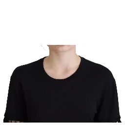 Black T-shirt Blouse Tassle Cotton Blouse