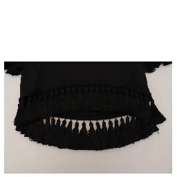 Black T-shirt Blouse Tassle Cotton Blouse
