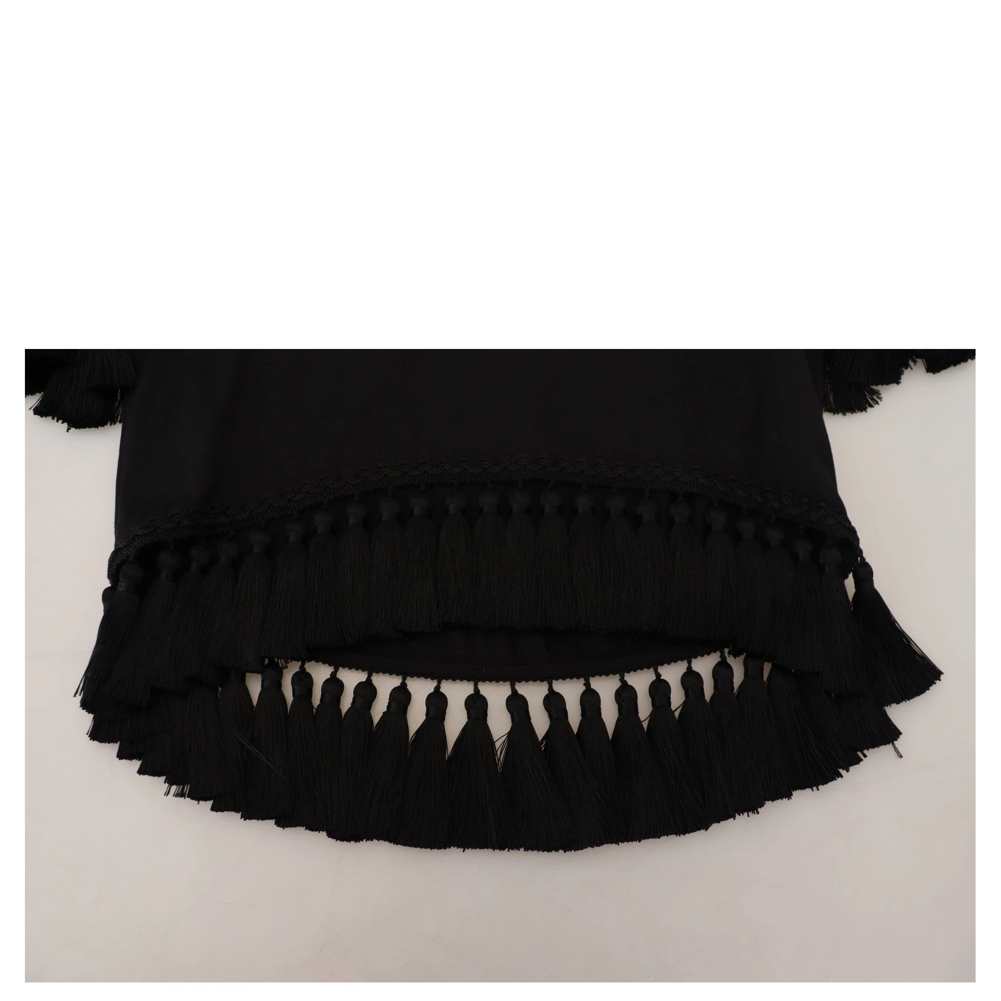 Black T-shirt Blouse Tassle Cotton Blouse