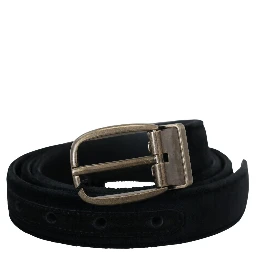 Black Velvet Leather Antique Metal Buckle
