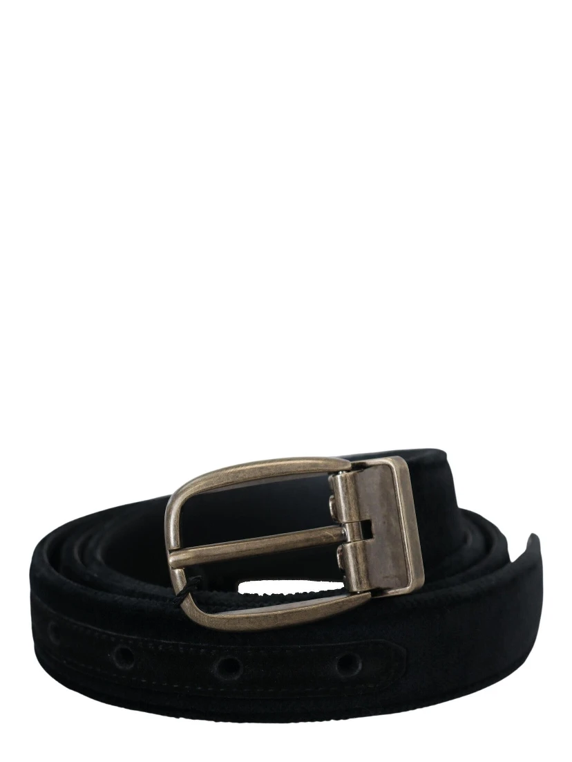 Black Velvet Leather Antique Metal Buckle