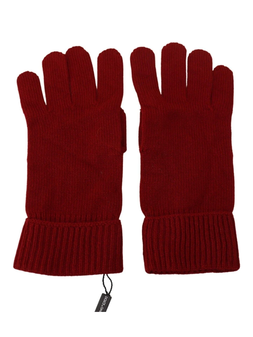 Red 100% Cashmere Knit Hands Mitten Mens Gloves