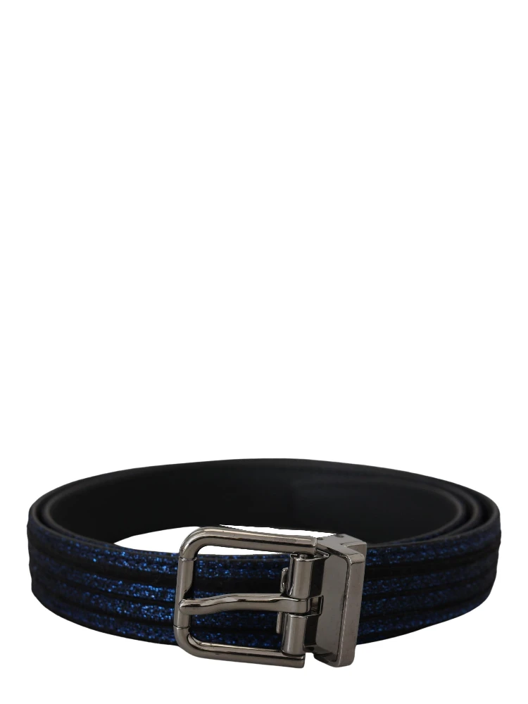 Blue Jacquard Stripe Silver Buckle Belt