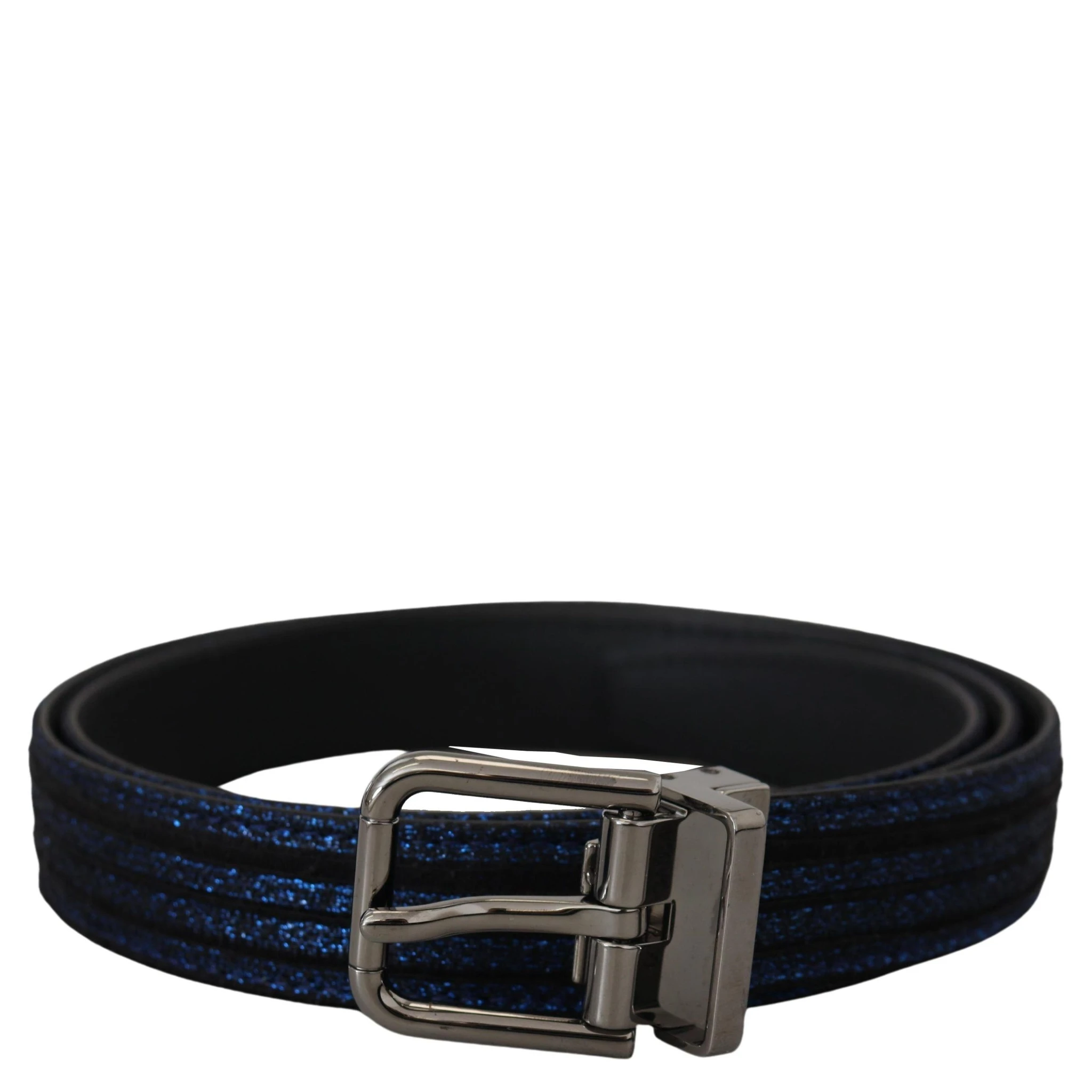 Blue Jacquard Stripe Silver Buckle Belt