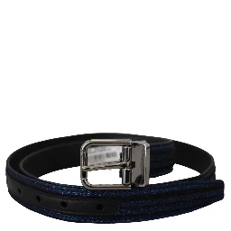 Blue Jacquard Stripe Silver Buckle Belt