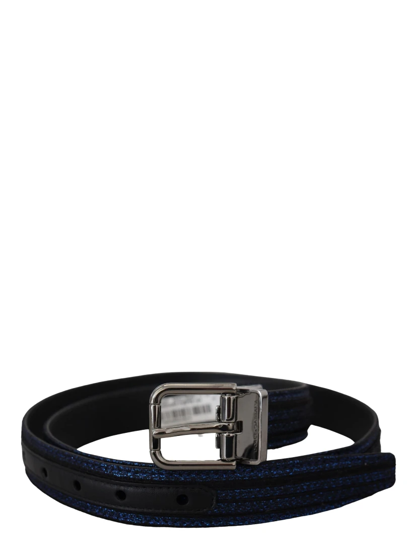 Blue Jacquard Stripe Silver Buckle Belt
