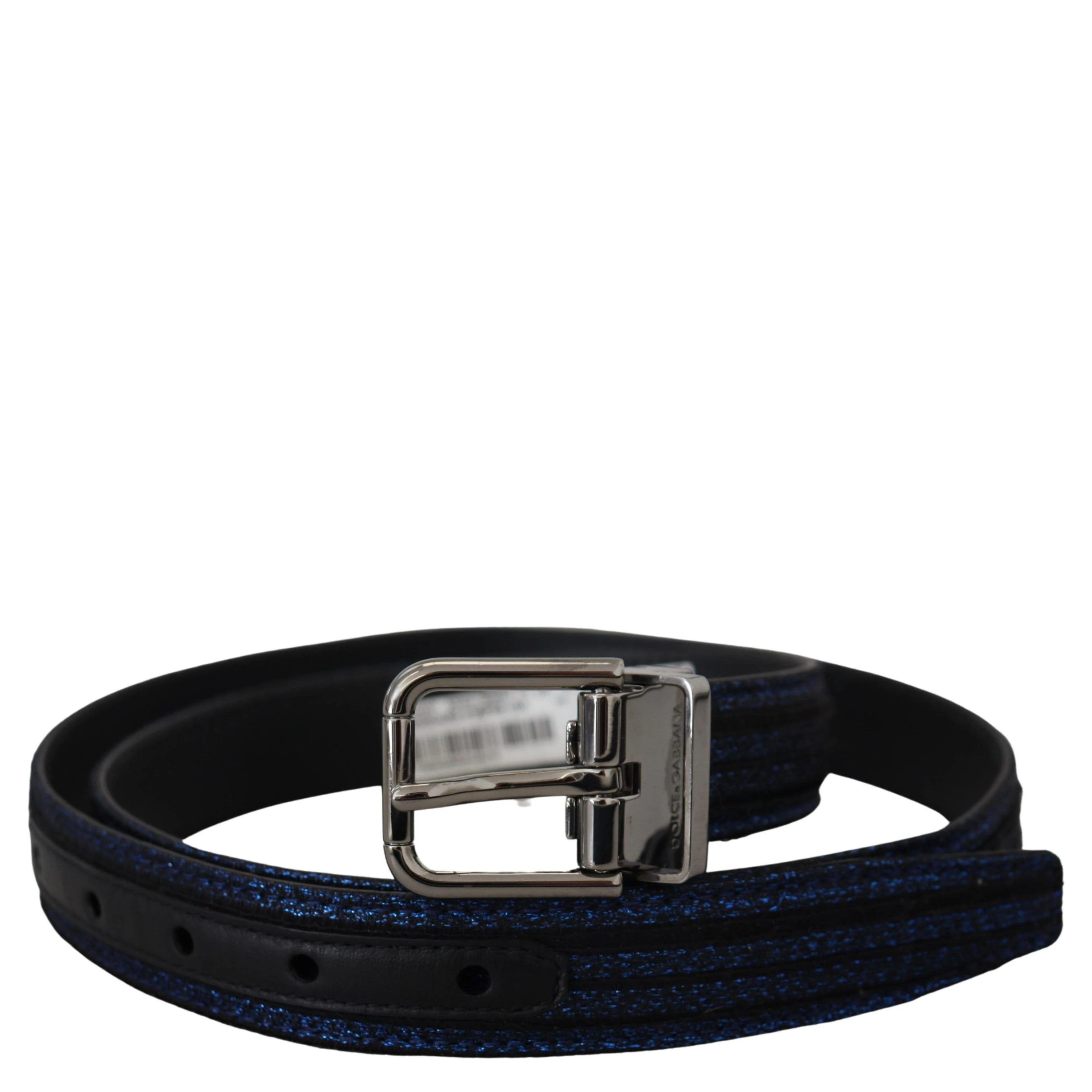 Blue Jacquard Stripe Silver Buckle Belt