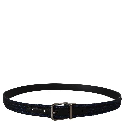 Blue Jacquard Stripe Silver Buckle Belt
