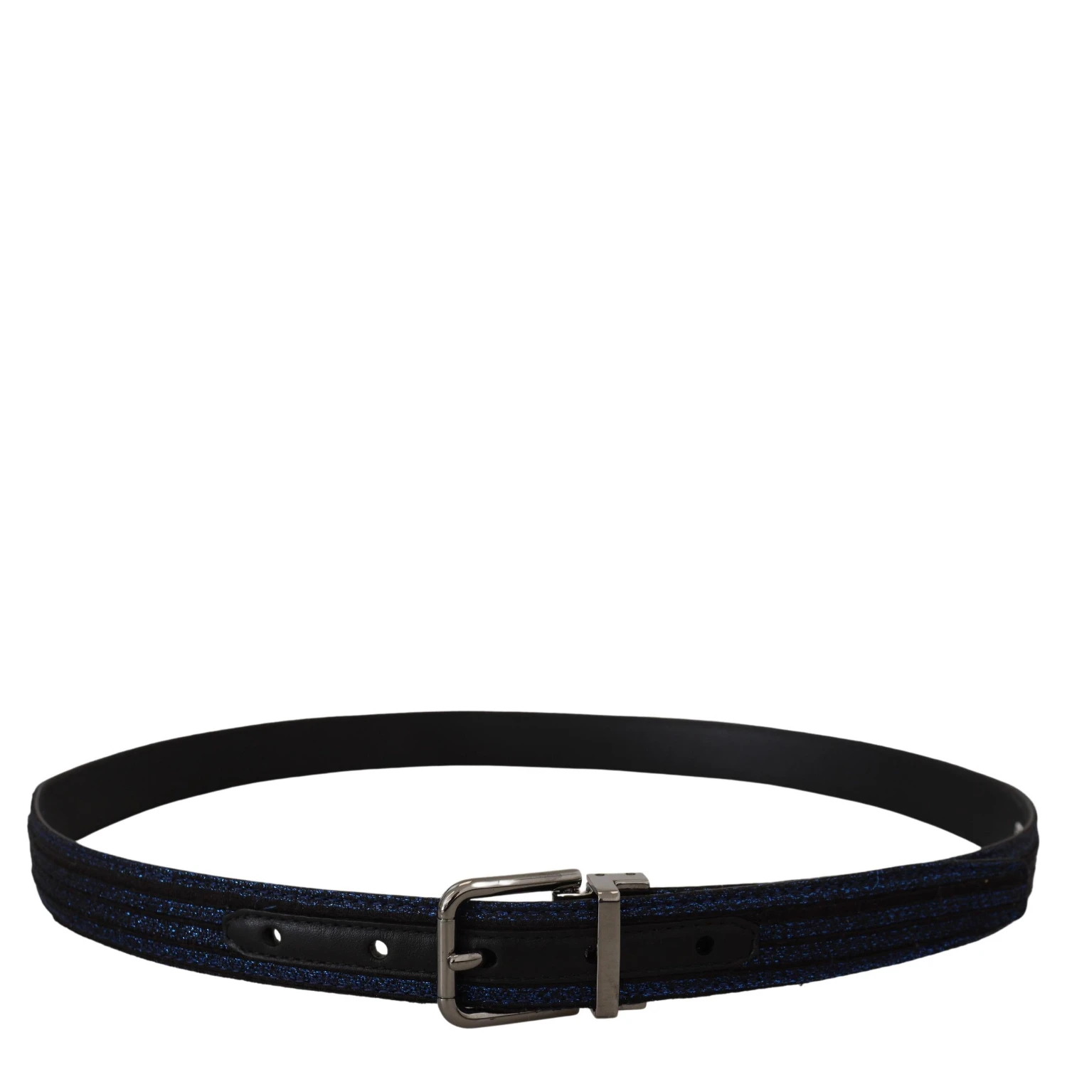 Blue Jacquard Stripe Silver Buckle Belt