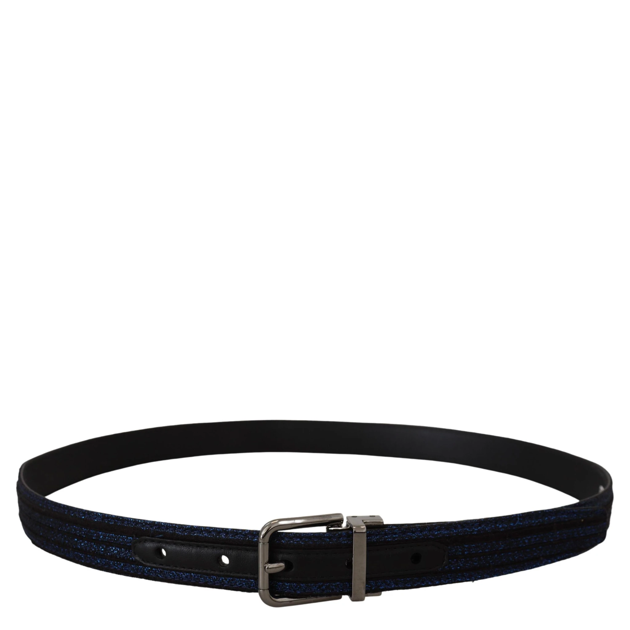Blue Jacquard Stripe Silver Buckle Belt