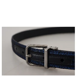 Blue Jacquard Stripe Silver Buckle Belt